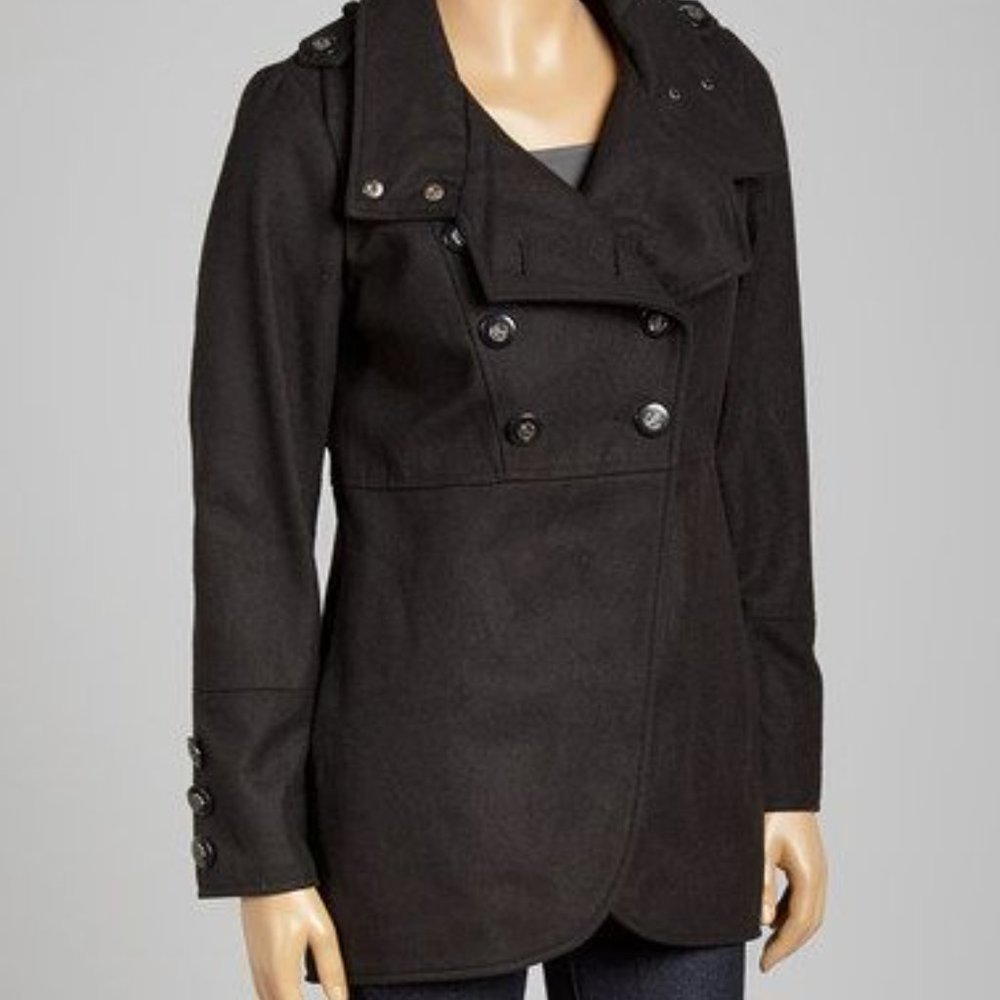 Krush • Black Funnel Collar Cutaway Hem Coat